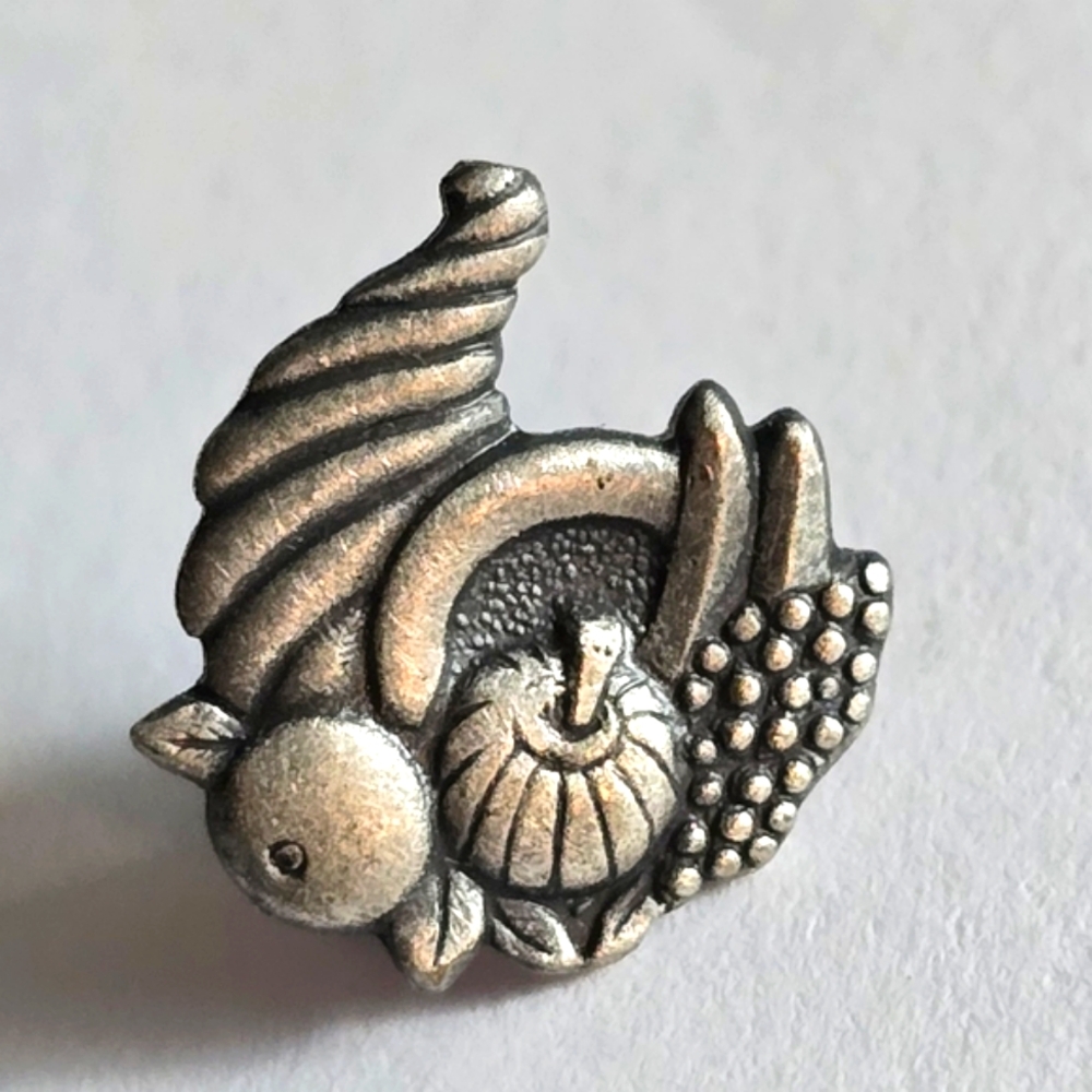 Vintage cornucopia pin silver tone brooch thanksgiving horn of plenty fall